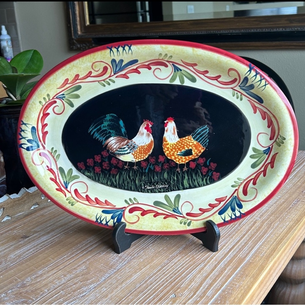 Large Vintage Counter Art Pamela Gladding Rooster Platter, Serving Plate.